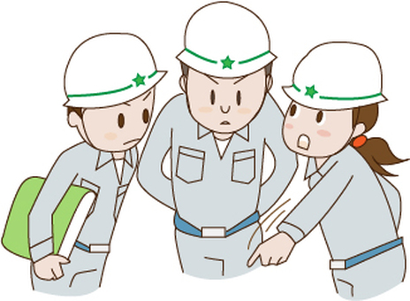 建設業に従事する人たちが現場で打合せしている様子の図